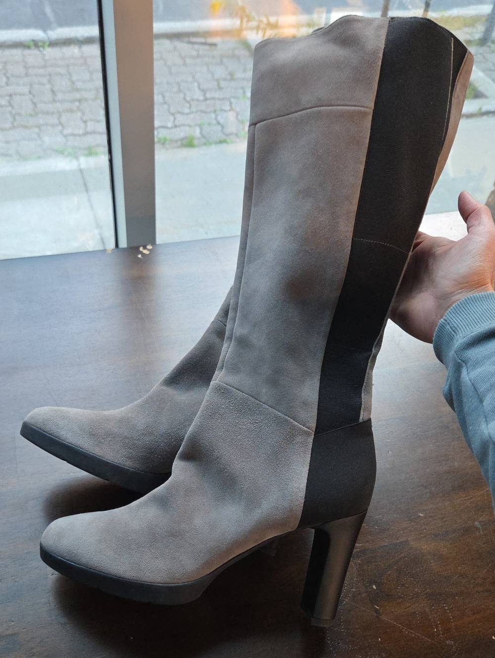 Geox Size 11 Women's Gray Suede Knee-High Heeled Boots NEW